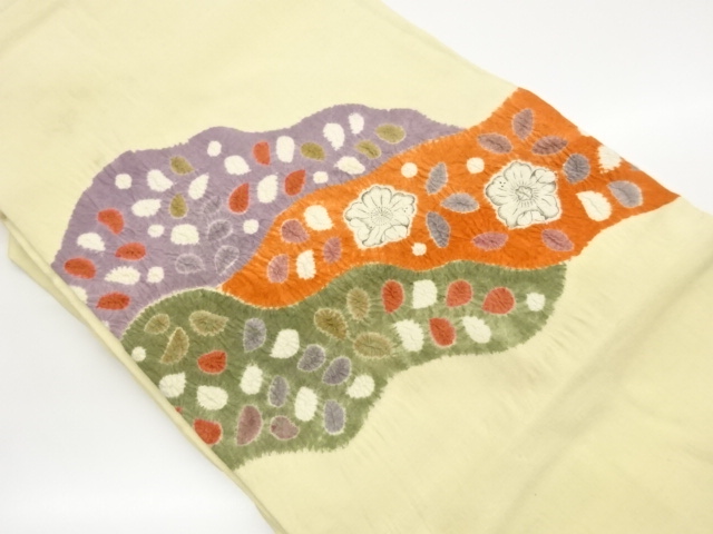 JAPANESE KIMONO / TSUMUGISHIBORI HAND-PAINTED TSUJIGAHANA / GRASS LEAV
